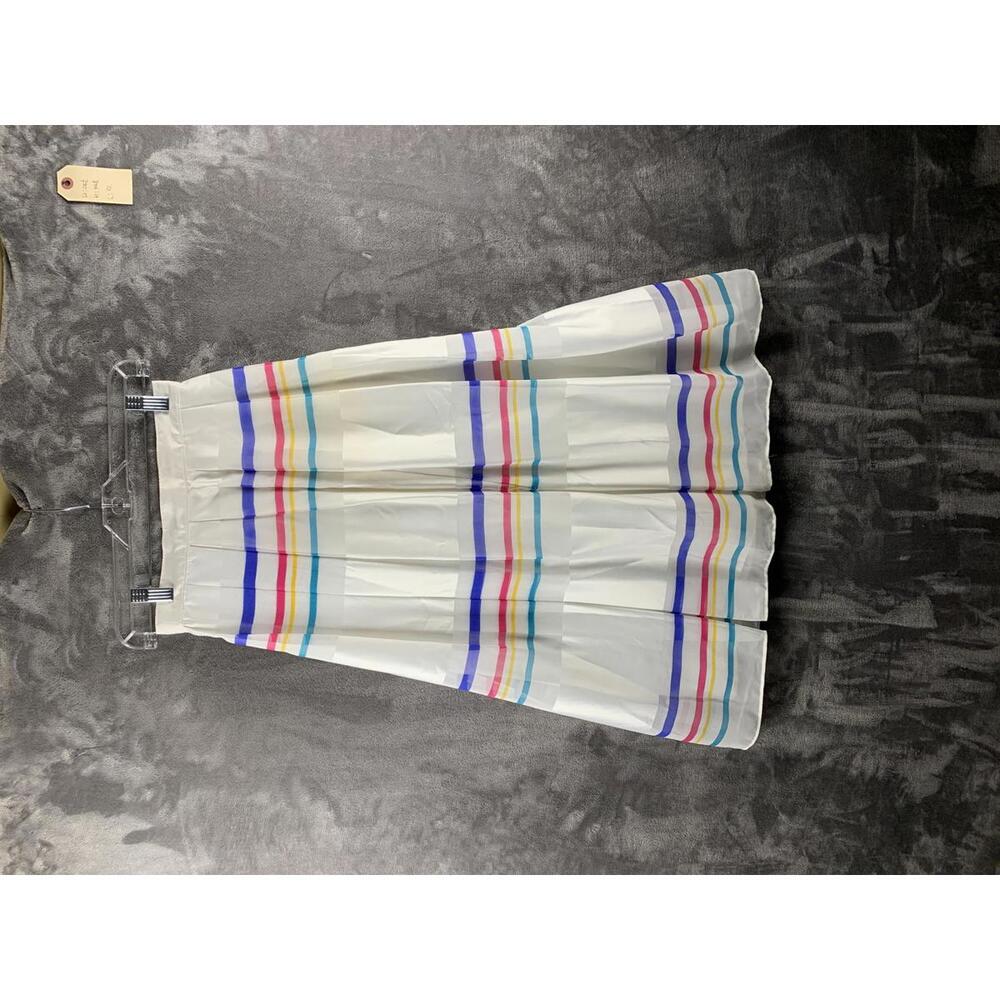 VTG Janet Maffei White Pleated Midi Skirt Lightweight with Multicolor Stripes